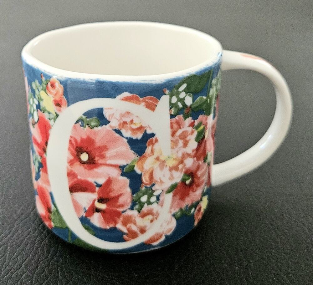 Anthropologie Floral Initial C Monogram 12 oz. Floral China Coffee Mug Cup